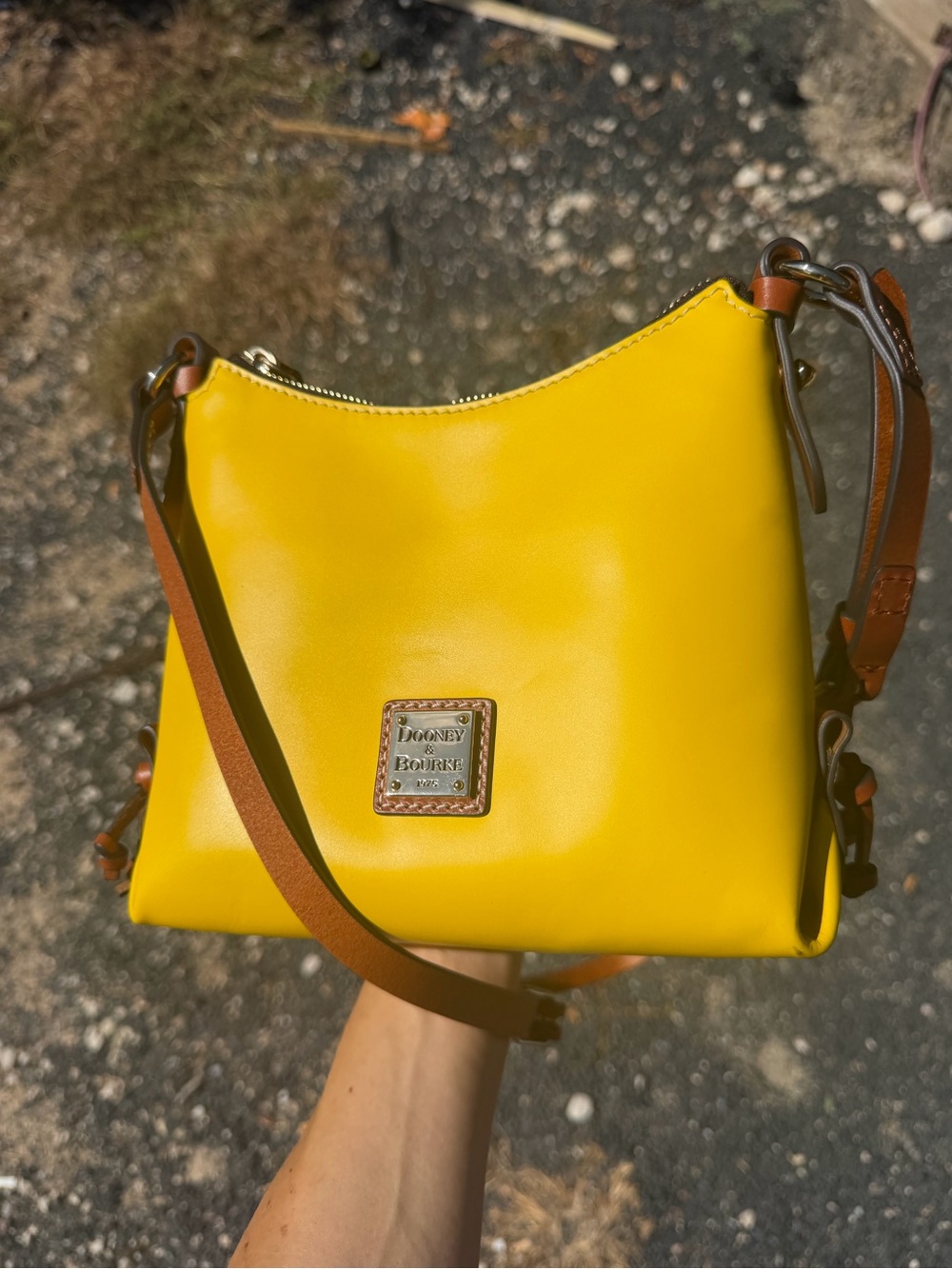 Dooney & Bourke Bright Yellow Leather Crossbody with Brown Strap